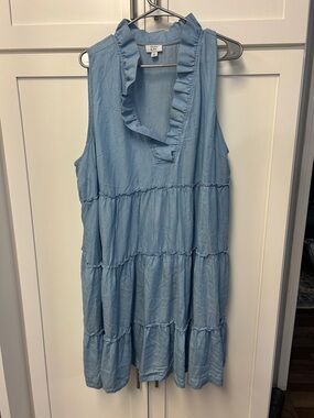 crown & ivy Light Blue Tiered Ruffle Neck Sleeveless Dress